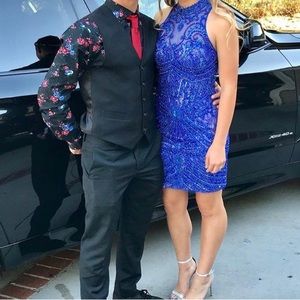 Stunning Blue Beaded Sherri Hill Dress - Size 4